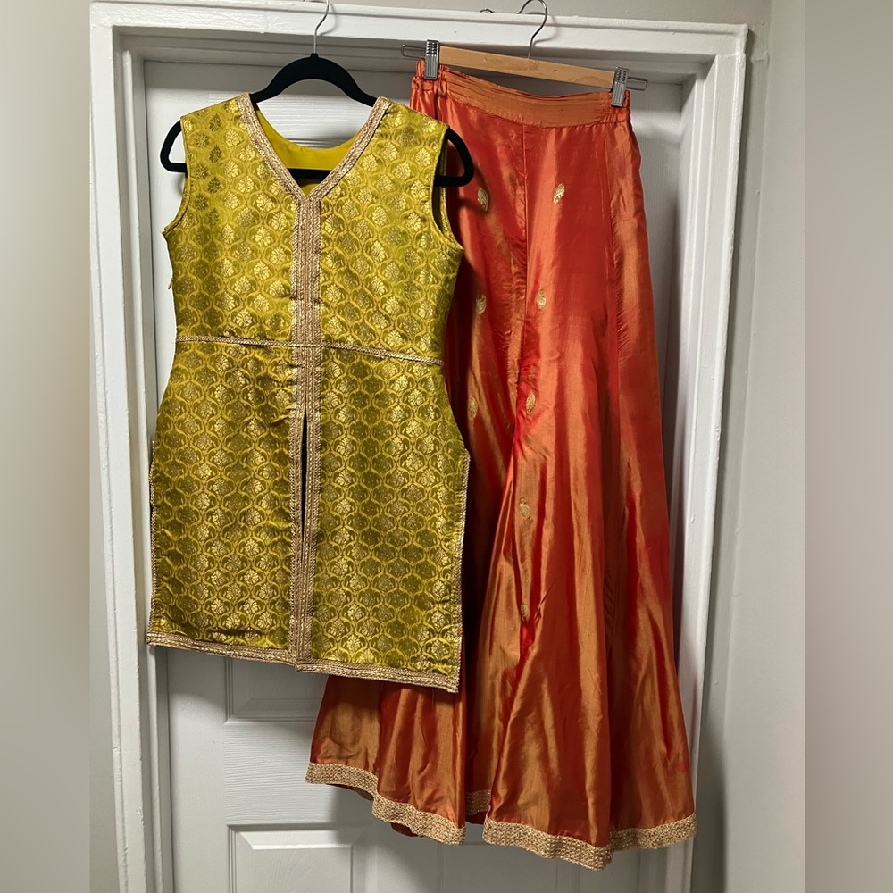 Sharara suit - pants and kurta - Mehendi colors!